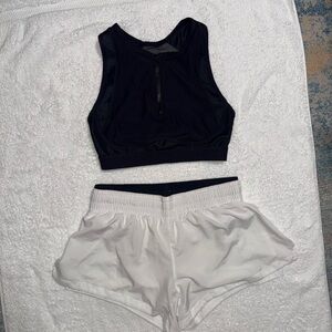 Fabletics Black Crop Top and White Shorts Set
